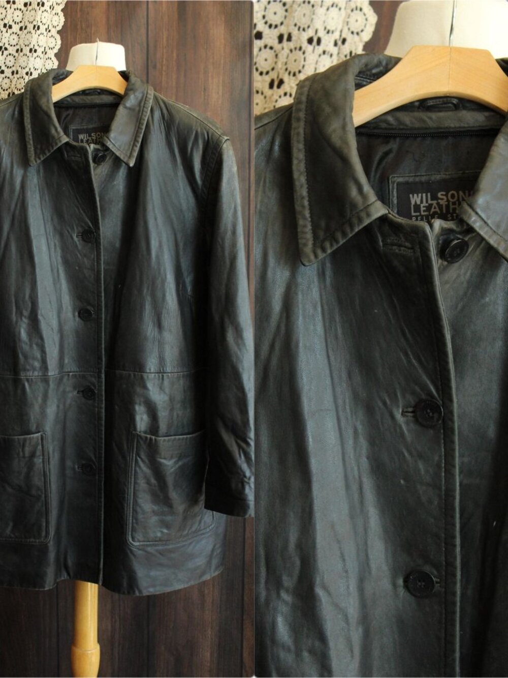 Vintage 1990s Leather Jacket, Volup Size 2X Wilsons Leather Black Car Coat, Pell